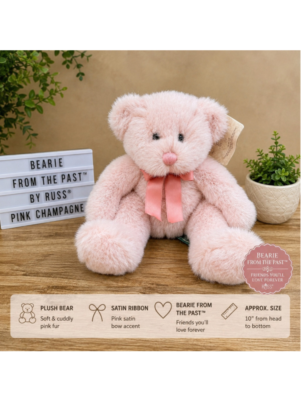 Vintage Russ Berrie Bearies From the Past Pink Plush Teddy Bear w/ Tags
